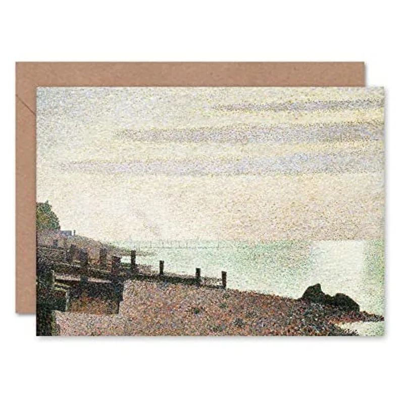 Seurat Seine Landscape Painting Card: Pointillist Art Greeting