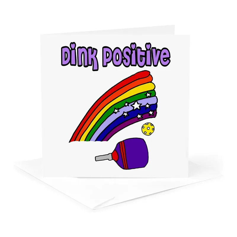 Rainbow Pickleball Paddle Card: Dink Positive Design