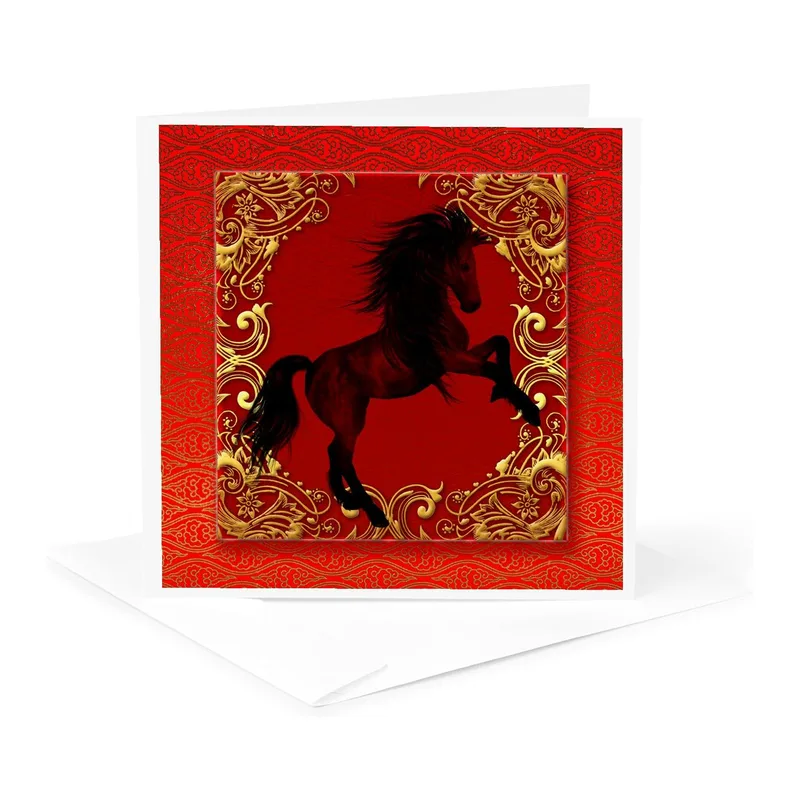 Red Gold Horse Frame Card Celebrating the Year of the Horse