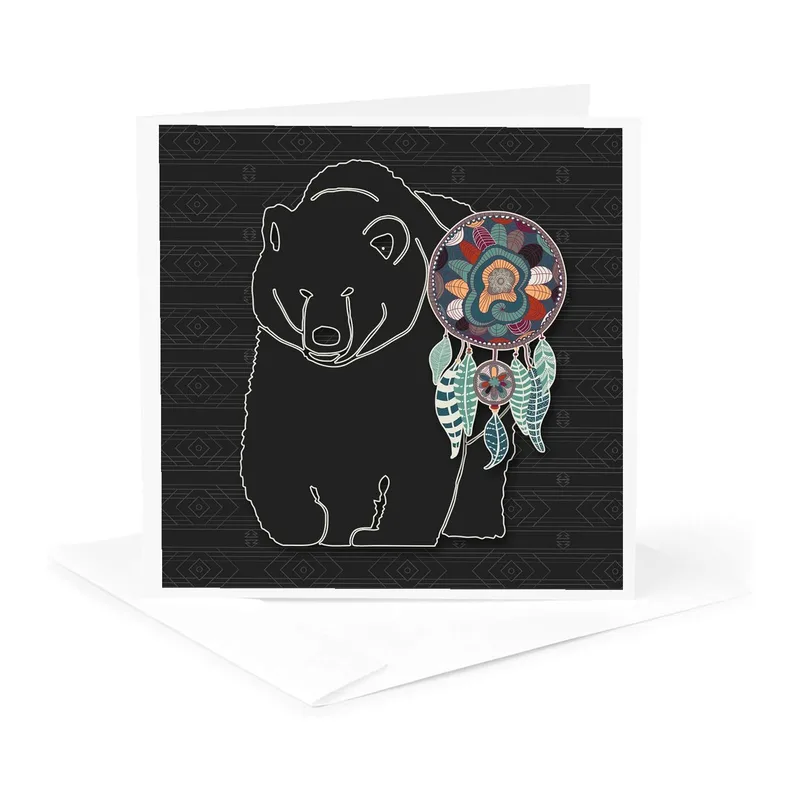 White Bear Outline Dreamcatcher Card for Gratitude and Art