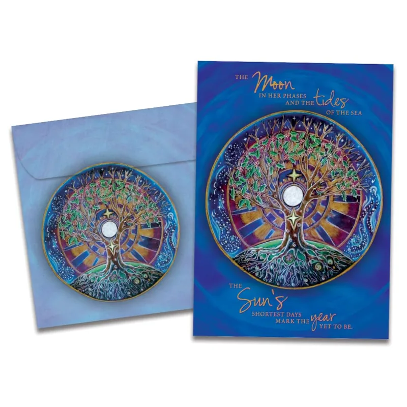 Blue Tree of Life Card Celebrating Winter Solstice Cycles
