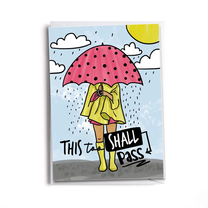 Under Pink Umbrella Encouragement Card for Tough Times