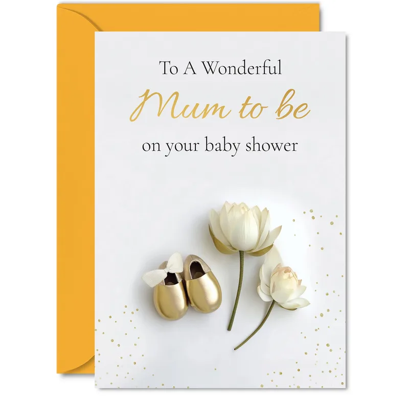 Wonderful Mum Card Celebrating a New Mother with Gold Shoes and Tulips