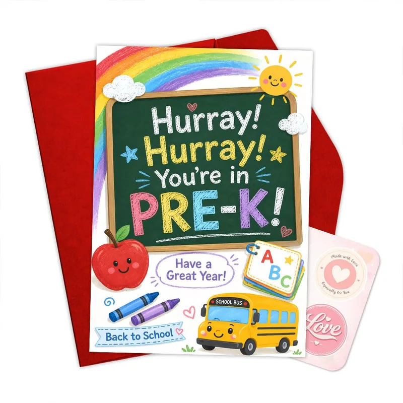 Chalkboard Rainbow School Bus Card Celebrates Pre-K Start
