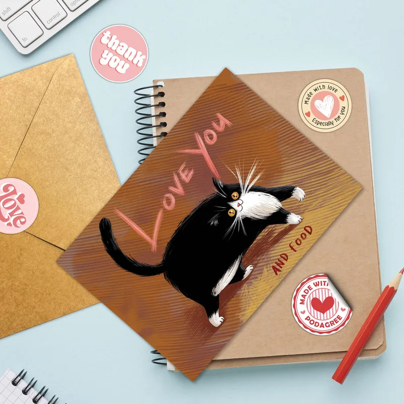 Tuxedo Cat Kraft Love Card for Feline Fans