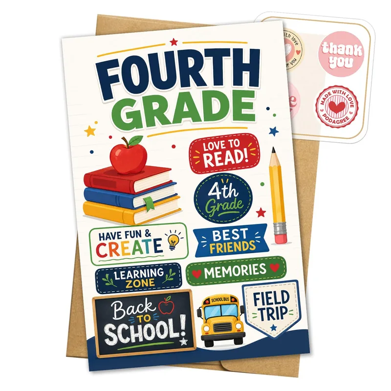 Colorful School Supplies Poster Card Celebrating Fourth