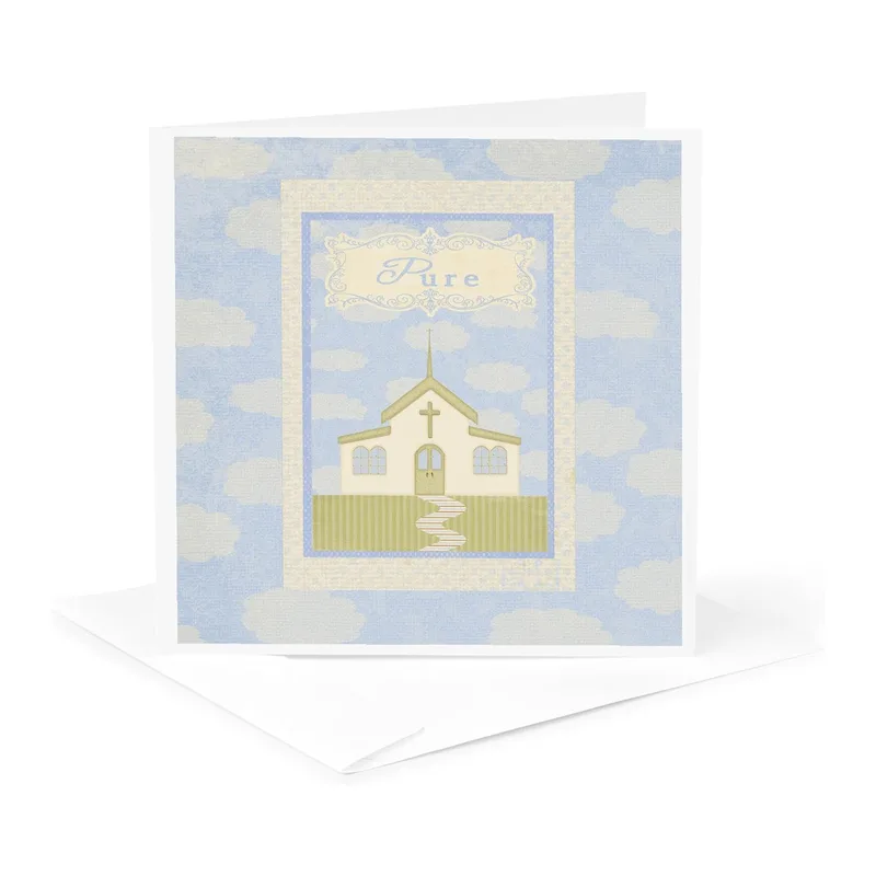 Pastel Blue Church Card: A Whimsical Sanctuary Design