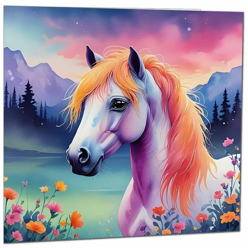 Pink Maned Horse Painting Card: A Vibrant Equestrian Tribute