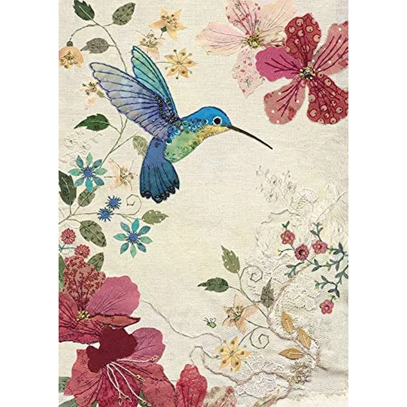 Hummingbird with Florals Card: A Vintage Botanical Greeting
