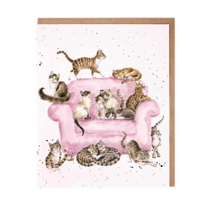 Cats Piled on Sofa Card – Greeting Card in natural