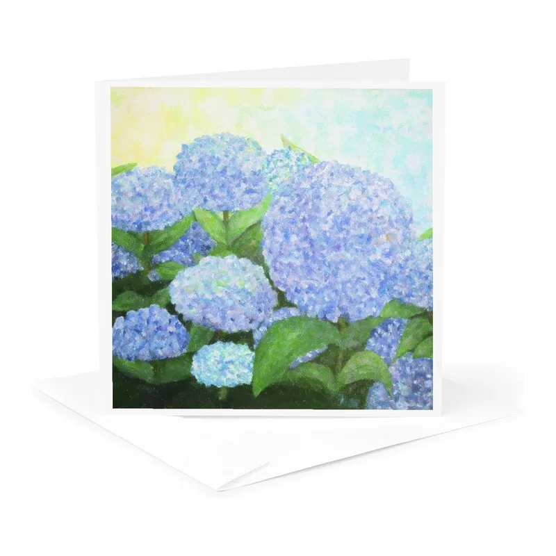 Blue Hydrangea Painting Card: A Serene Floral Tribute