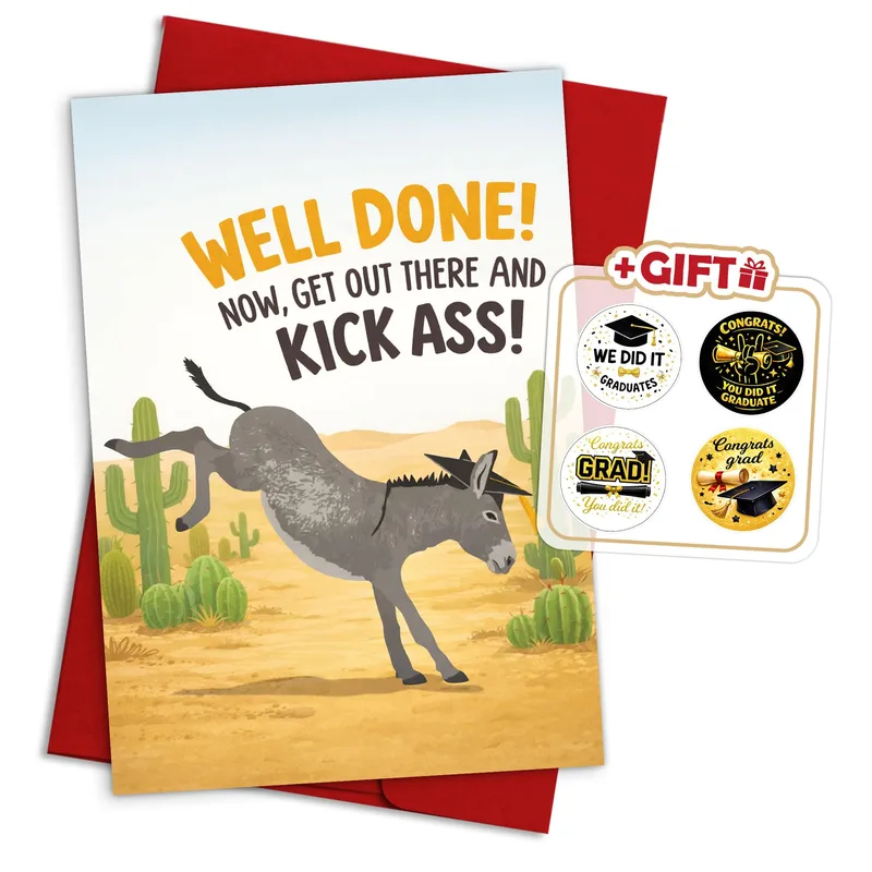 Donkey Desert Cactus Congratulations Card for Bold Graduates