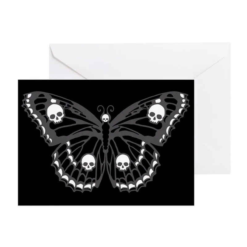 Black Skull Butterfly Card: Gothic Art for Dark Humor Lovers