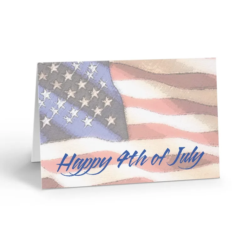 American Flag Watercolor Card features soft red white