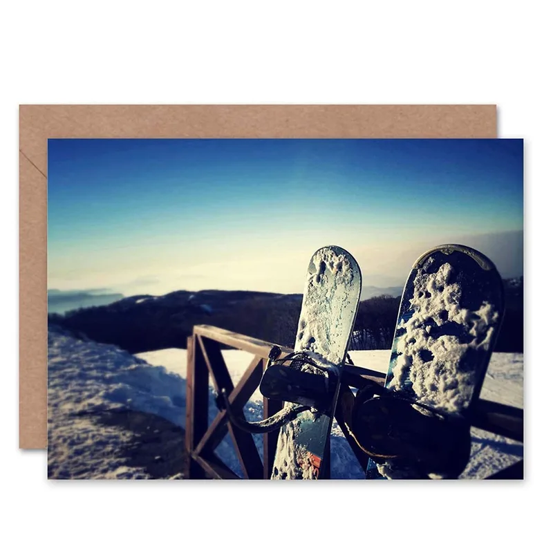 Snowboards Against Sky Card – Greeting Card in natural