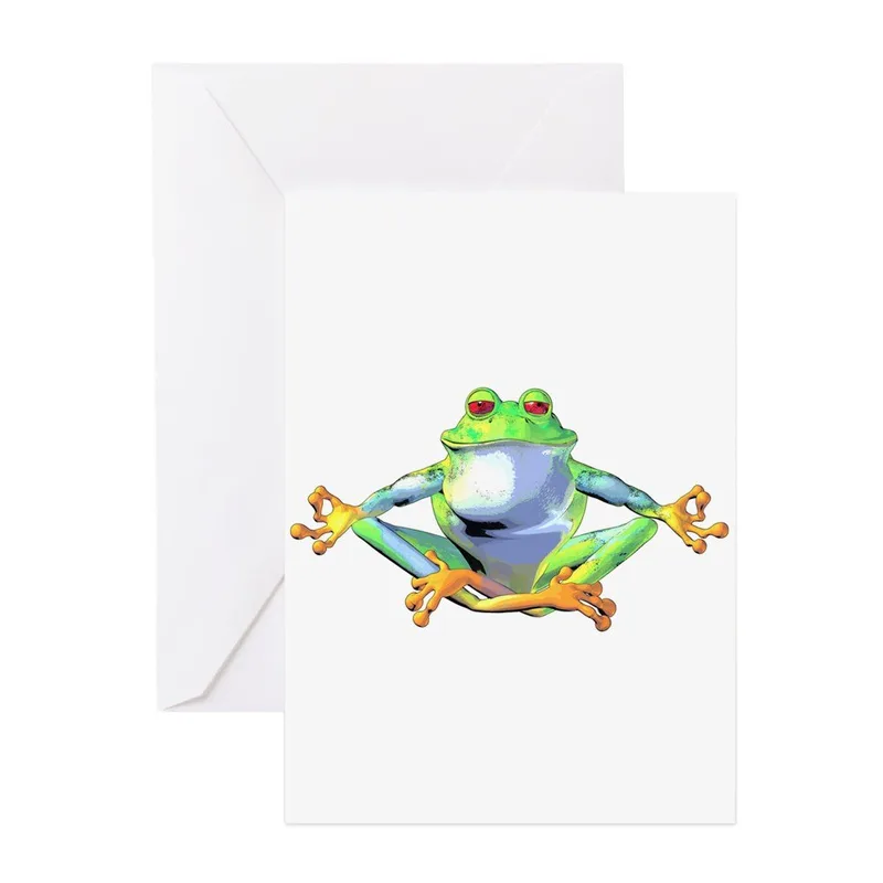 Frog Meditating on White Card: A Zen Amphibian for Thank You Notes