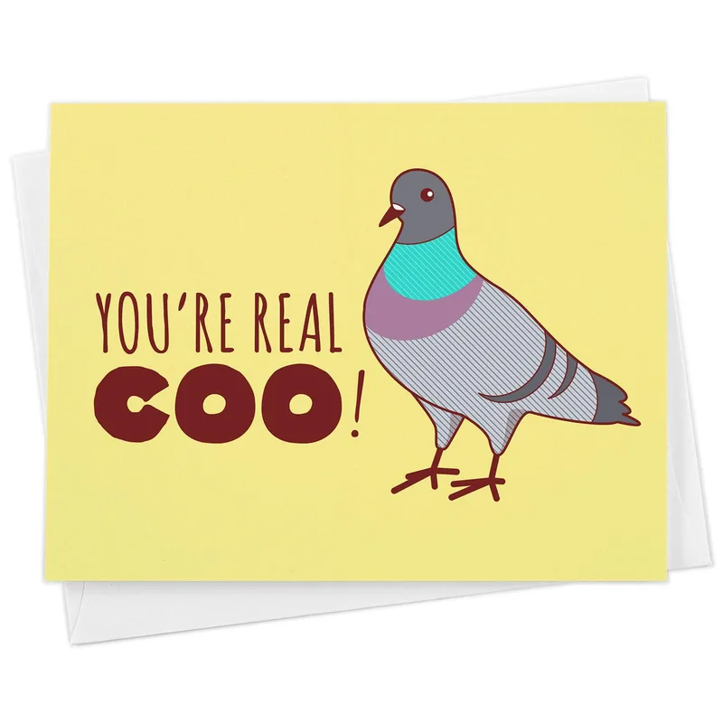 Pigeon on Yellow Card – Greeting Card in natural