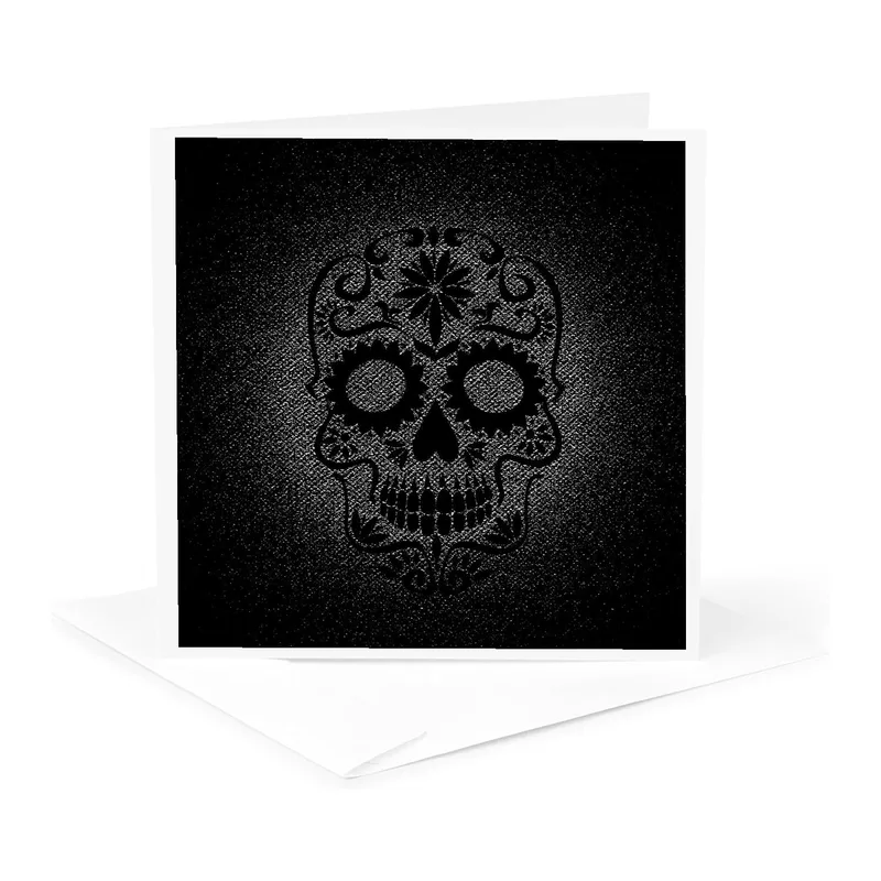 Black Sugar Skull Pattern Card: Dark Floral Design for Thank You