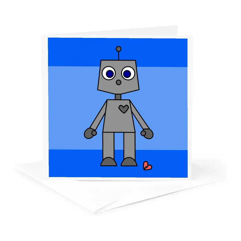 Robot Blue Stripes Love Card for a Heartfelt Robot Design