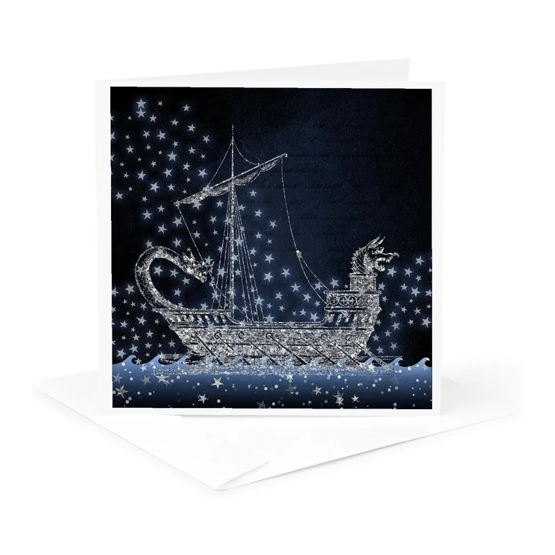 Viking Ship Silver Stars Card: A Nautical Tribute to Gratitude