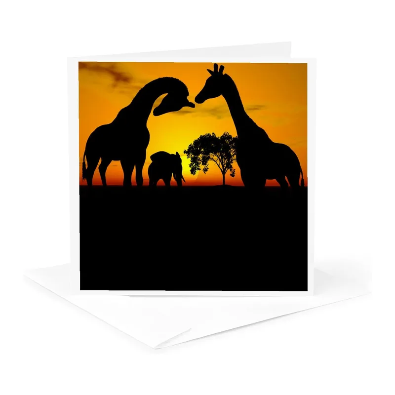 Black Silhouette Giraffes Card: Safari Sunset Thank You Design