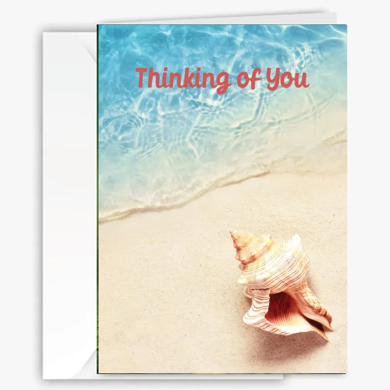 Shell Turquoise Water Thinking of You Card with Beach Shell Design