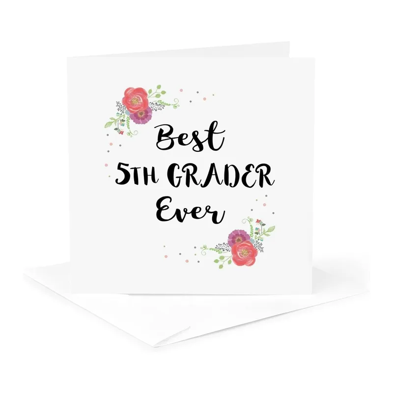 Floral Black Script Lettering Card Celebrates the Best 5th Grader Ever