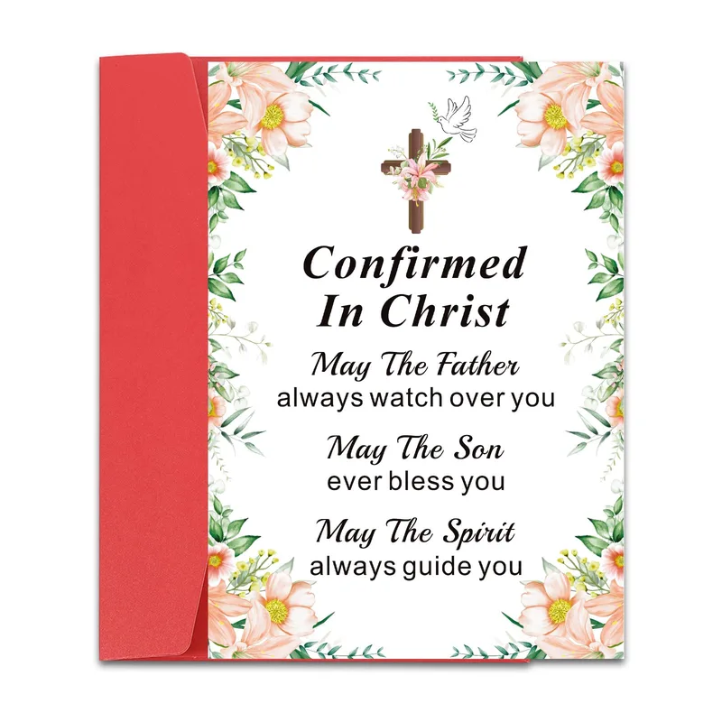 Floral Border Cross Card: Confirmed In Christ Blessing Greeting