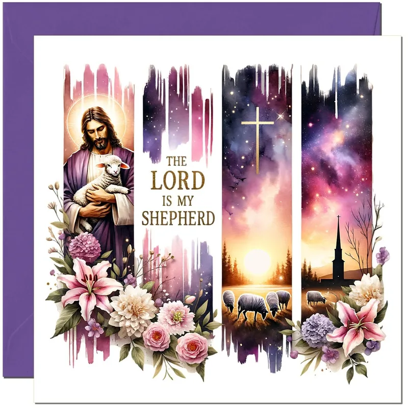 Floral Jesus Shepherd Panels Card - A Faith-Based Greeting Design