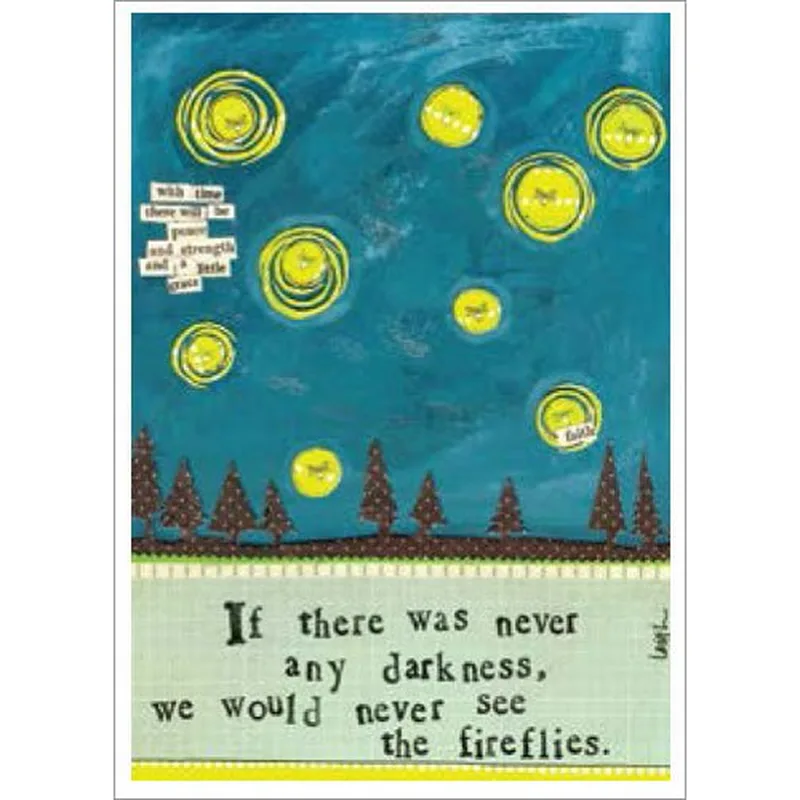 Yellow Fireflies Night Encouragement Card – Greeting Card in natural