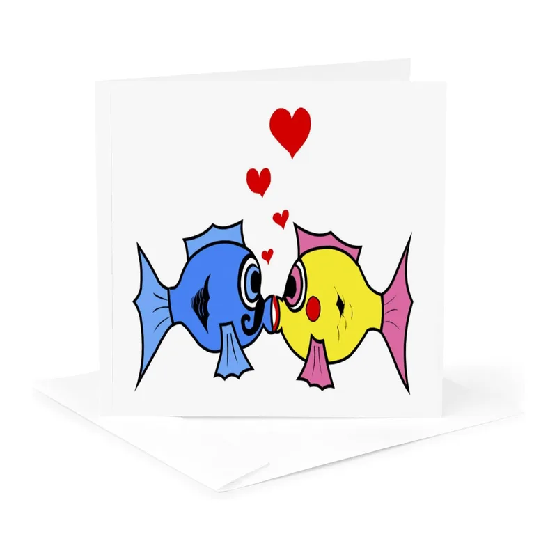 Yellow Kissing Fish Love Card for Funny Thank You Notes