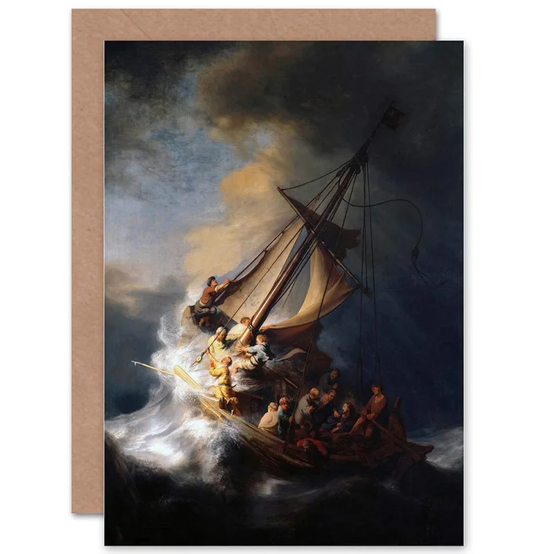Dark Storm Sailing Ship Card: A Rembrandt-inspired greeting