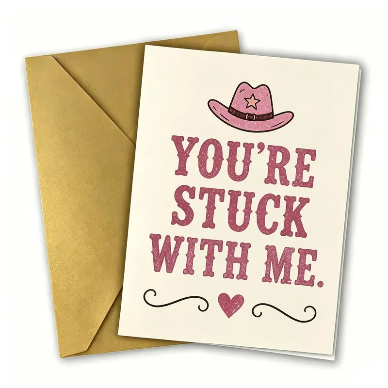 Cowboy Hat Western Love Card: You're Stuck With Me Greeting
