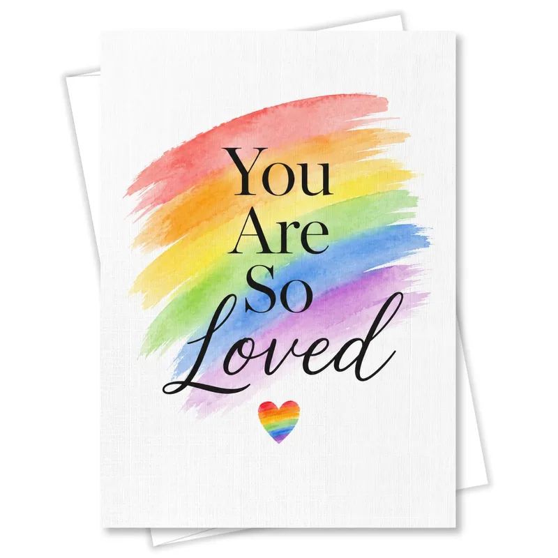 Rainbow Brushstrokes Love Card features vibrant watercolor