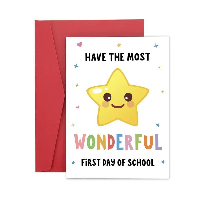 Smiling Star Red Envelope Card for First Day of School