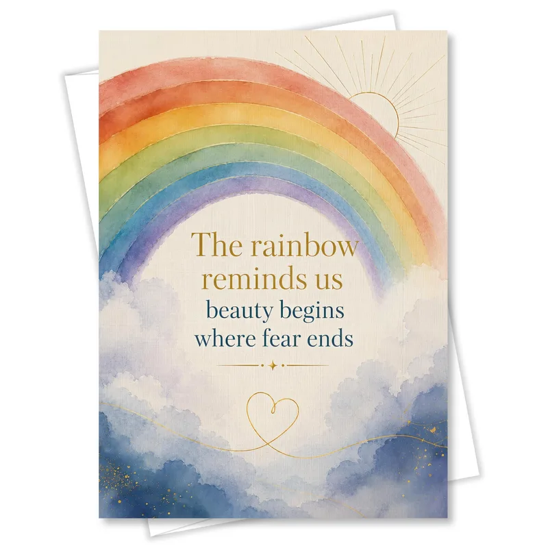 Rainbow Over Clouds Encouragement Card: Beauty Begins Where Fear Ends