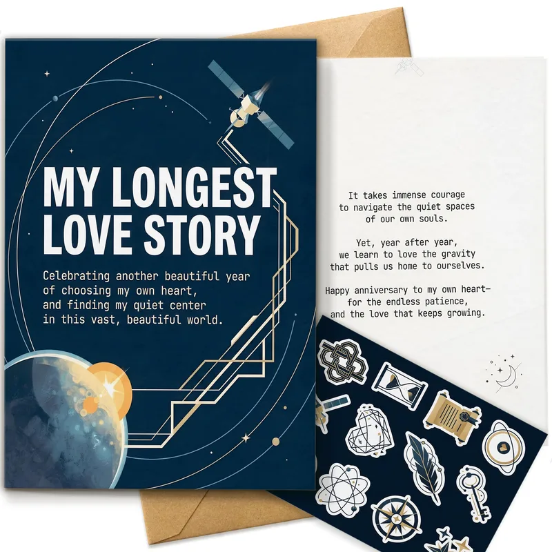 Space Planet Navy Love Card for Self-Anniversary Celebrations
