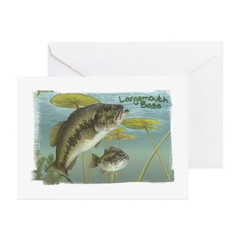 Fish Painting on Pond Card: Largemouth Bass Greeting Card Design