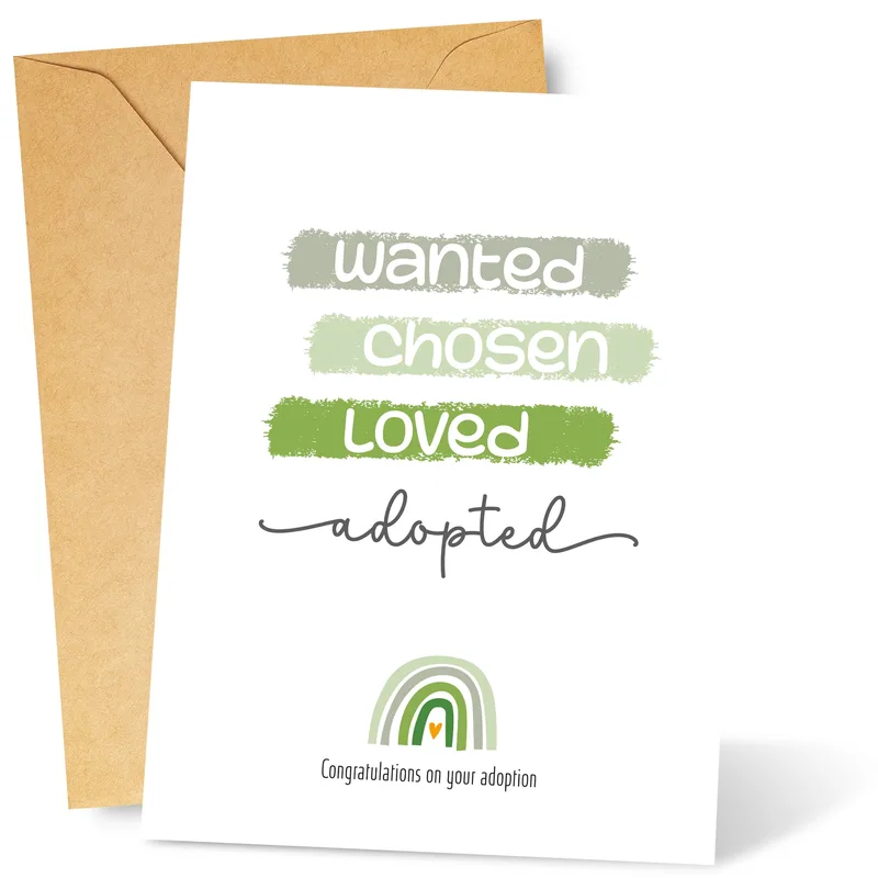 Green Rainbow Adoption Lettering Card for New Families