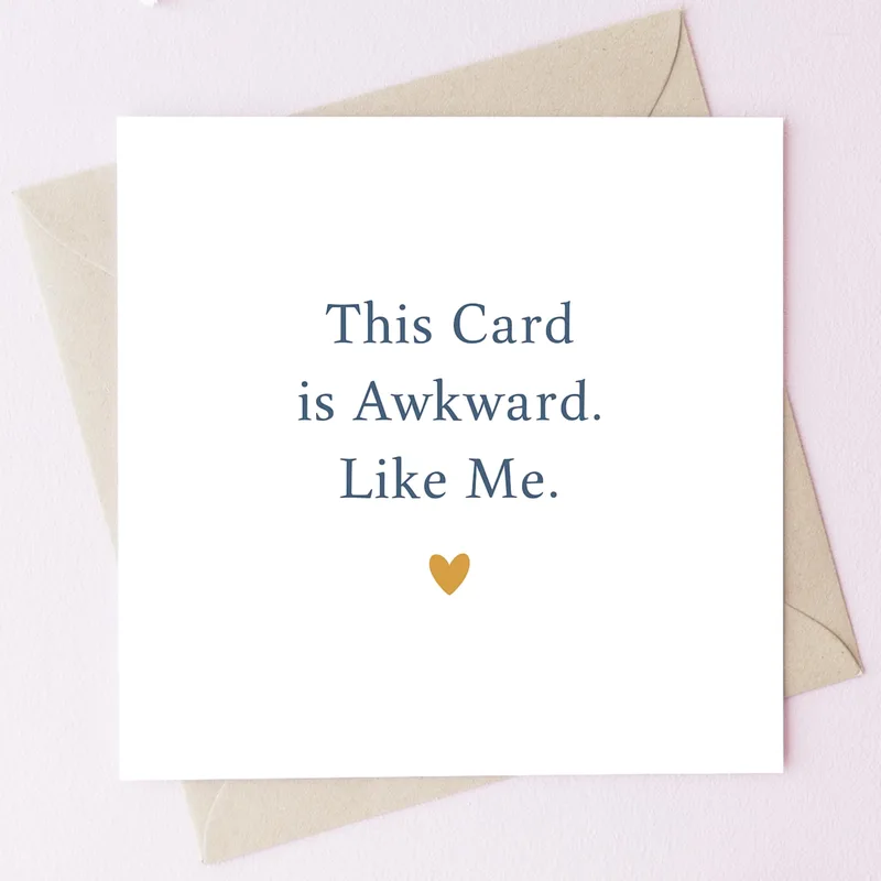 Minimal Script Gold Heart Card: Awkward Greeting for Quirky Friends
