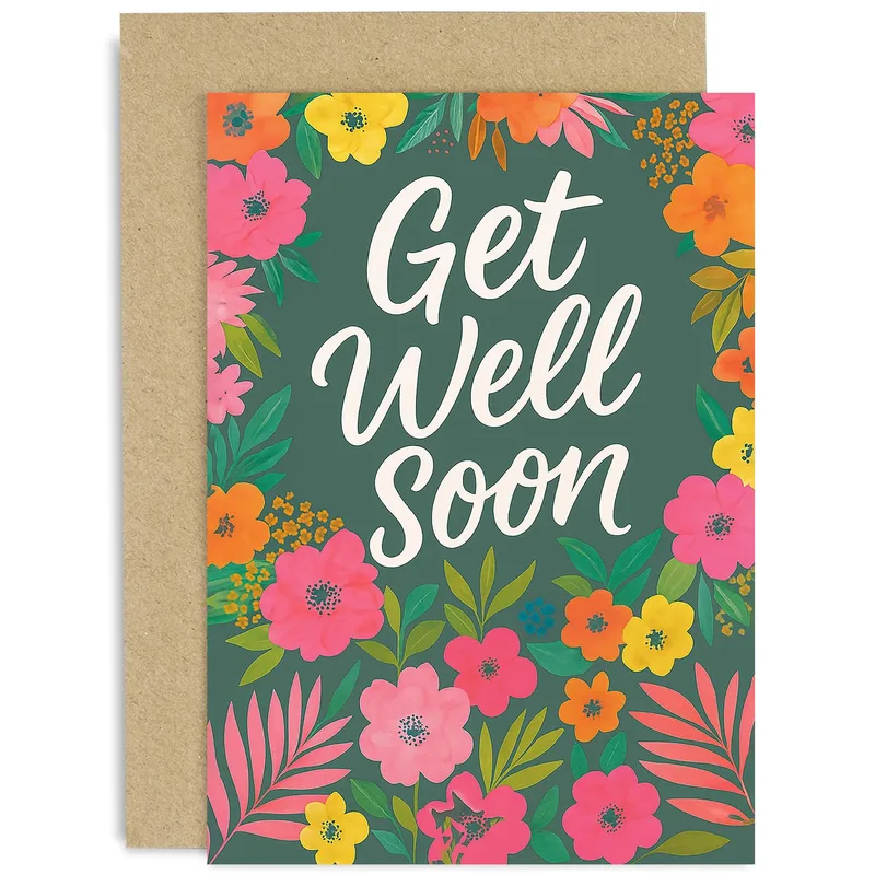 Floral Border Green Get Well Card for Bright Recovery Wishes