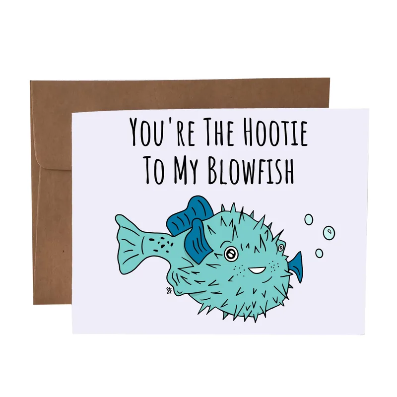 Blue Pufferfish Love Card: Hootie to My Blowfish Greeting