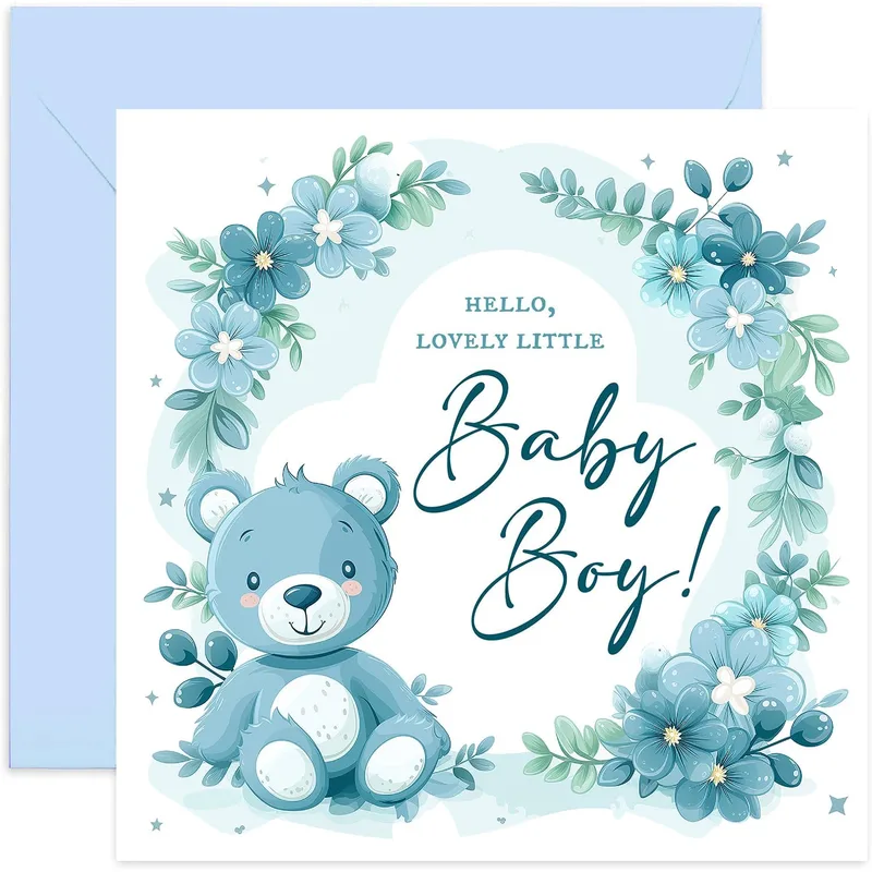 Teddy Bear Florals New Baby Card Welcomes a Little One