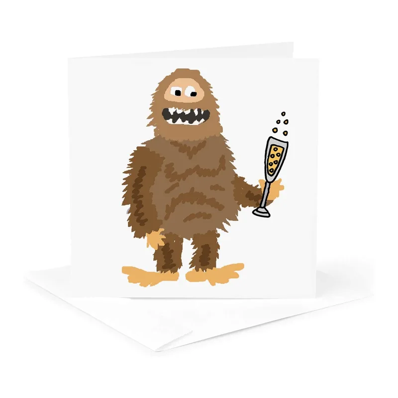 Cartoon Bigfoot Champagne Card