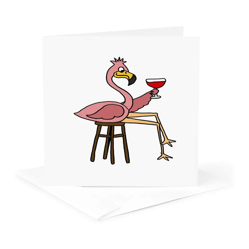 Pink Flamingo Red Cocktail Card: A Funny Greeting for Relaxing