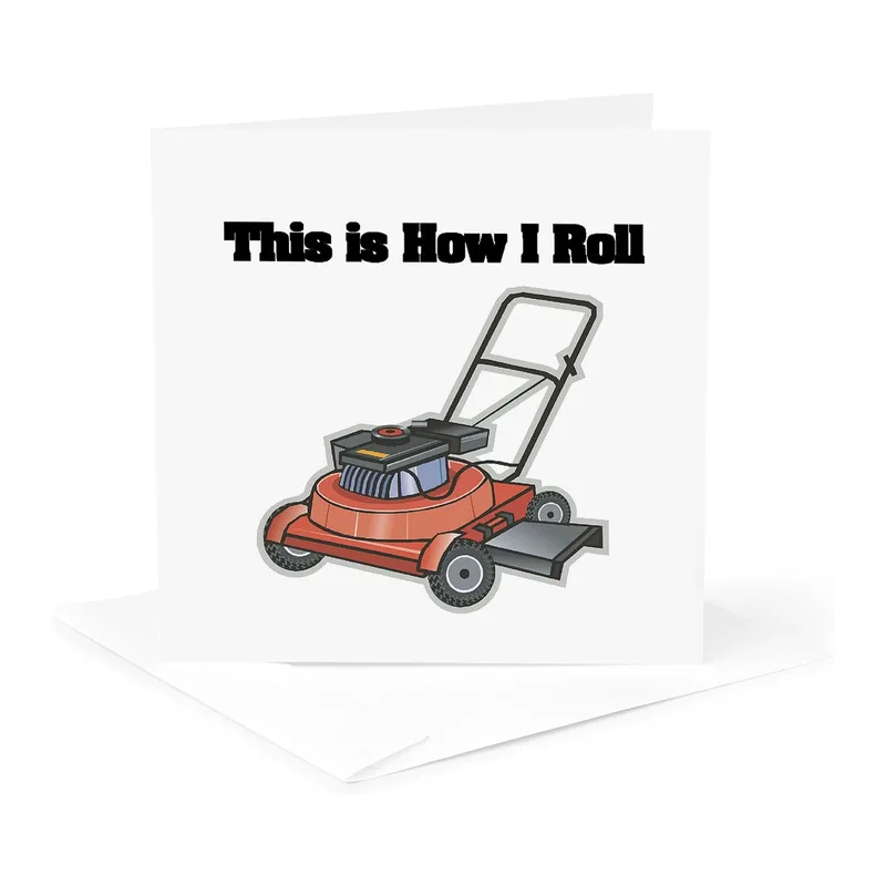 Red Lawn Mower Cartoon Card: This Is How I Roll Design