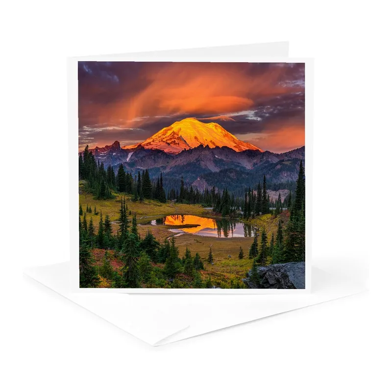 Orange Sunrise Mountain Landscape Card for Hikers and Nature Lovers