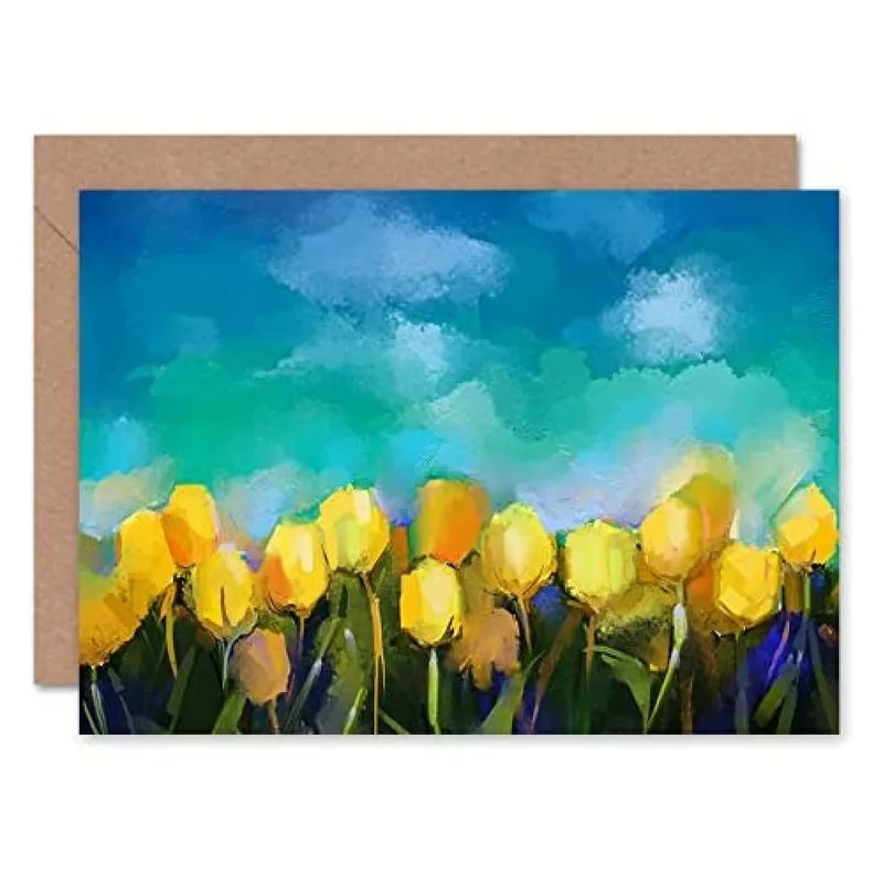 Yellow Tulips Painting Card: A bright floral greeting card