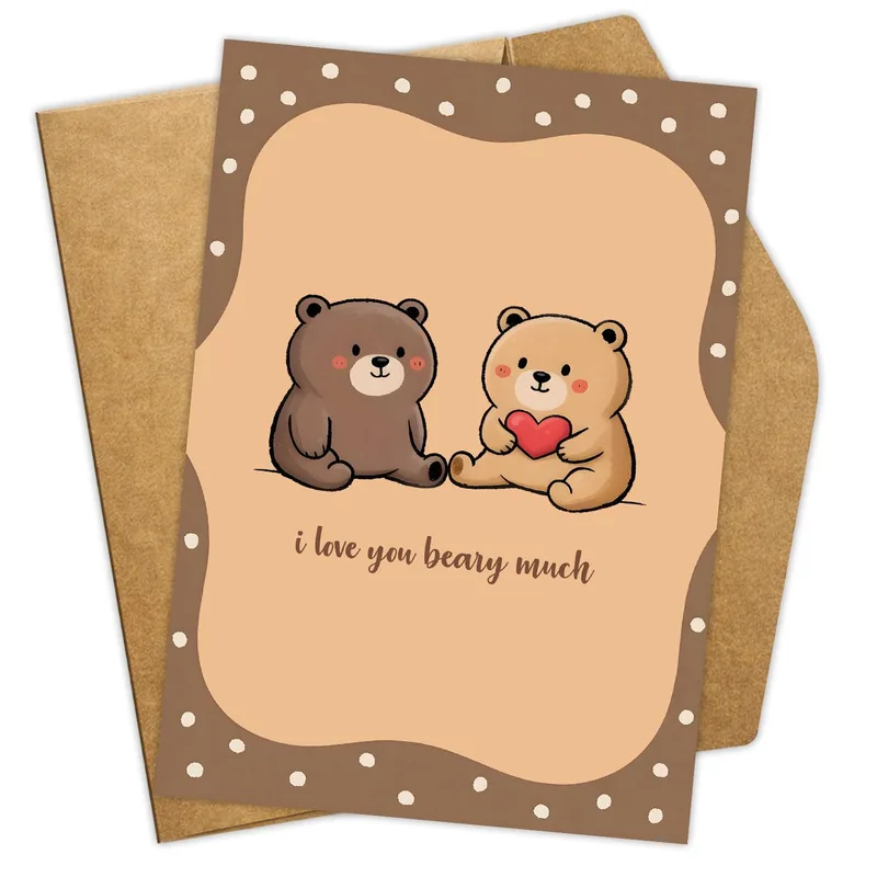 Bears Holding Heart Love Card: A Cute Bear Greeting Card with a Pun
