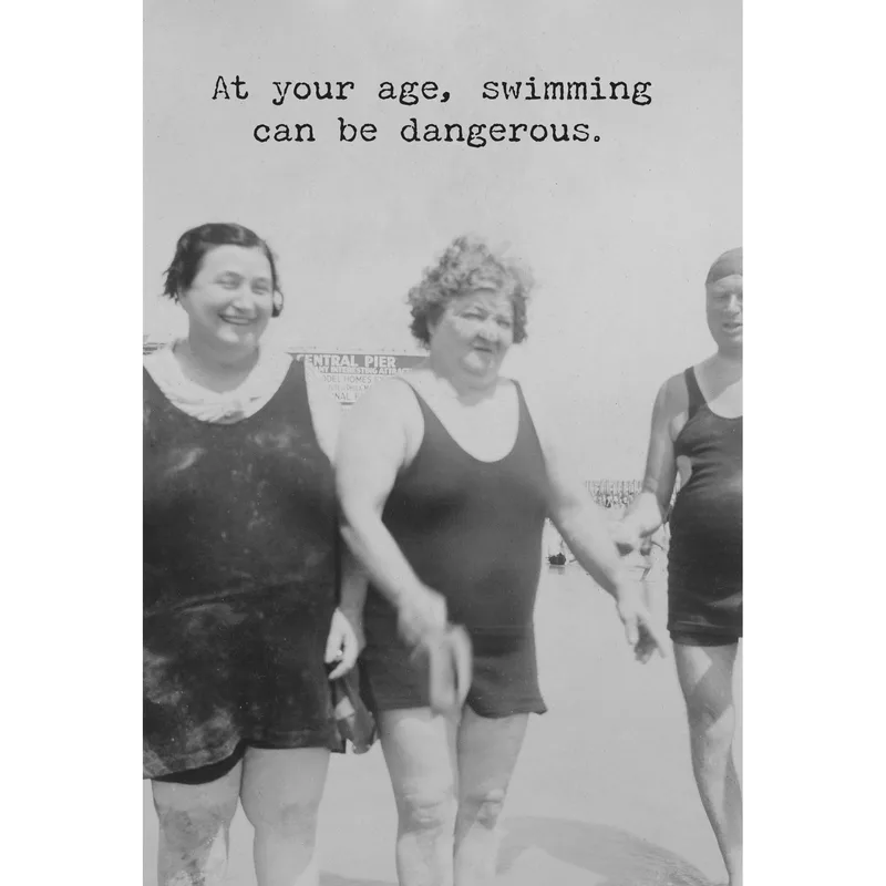 Black and White Swimmers Card: A Vintage Photo with a Witty Warning